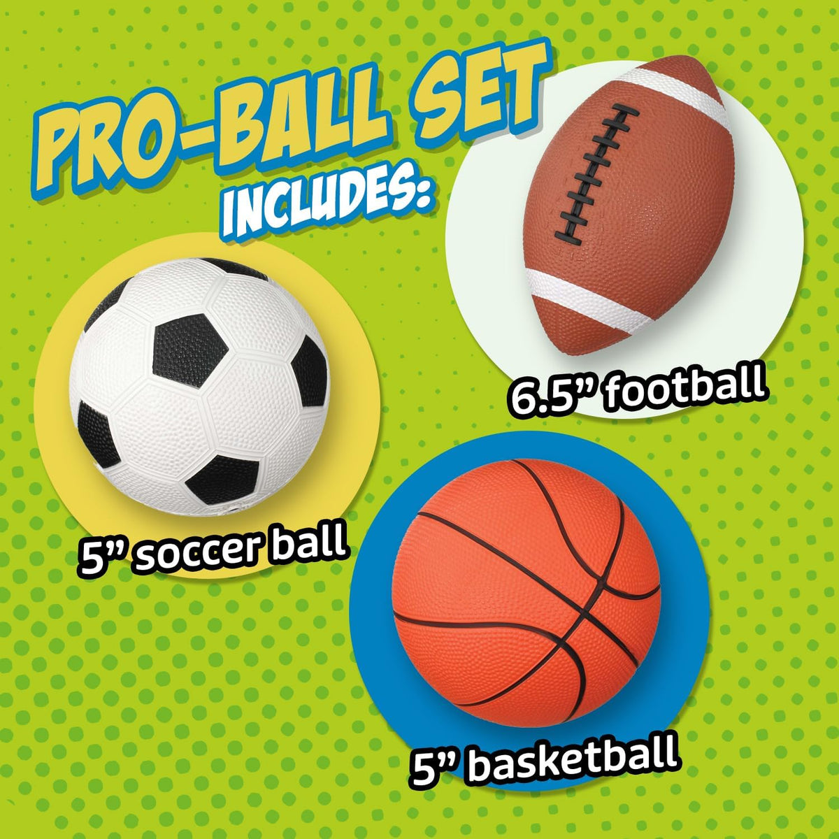Toysmith Pro-Ball Set | 3-Pack Toddler Sports Balls for Ages 3+ – 5" Soccer, 6.5" Football & 5" Basketball – Perfect for Indoor & Outdoor Play