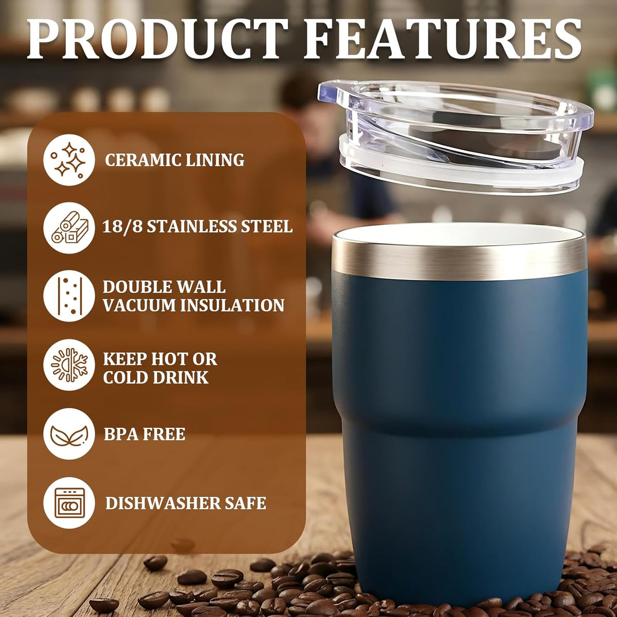 Zenbo Stackable Espresso Cups - 8 oz Ceramic-Lined Stainless Steel Tumblers | Double-Wall Insulated, Dishwasher Safe (Vine Crimson Red - 2 Pack)