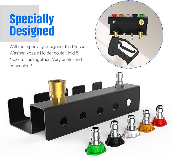 Pressure Washer Gun Holder, Power Washer&Snow Foam Cannon Quick Disconnect Tool Organizer, Pressure Washer Nozzle Tip&Wand Extension Storage Rack, Storage Wall Mount for 1/4" Quick Connector