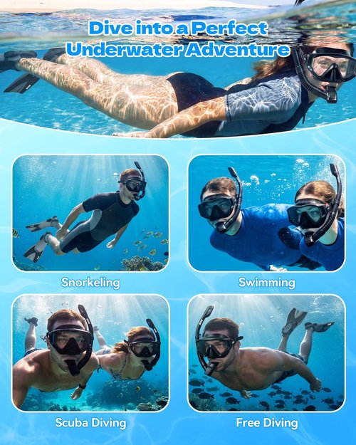 Aegend Snorkeling Gear Set - Anti-Fog Panoramic Mask, Adjustable Fins & Dry Top Snorkel | All-in-One for Swimming & Diving