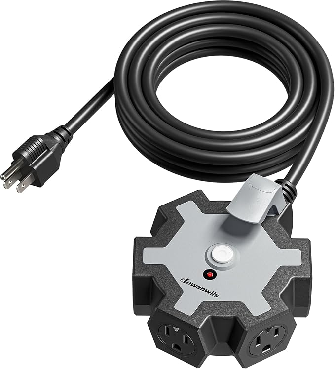 DEWENWILS Industrial Power Strip with 5-Outlet, 15FT Heavy Duty Extension Cord for Garage, Workshop, ETL Listed, 14/3 AWG SJTW, Circuit Breaker, Swivel Safety Covers