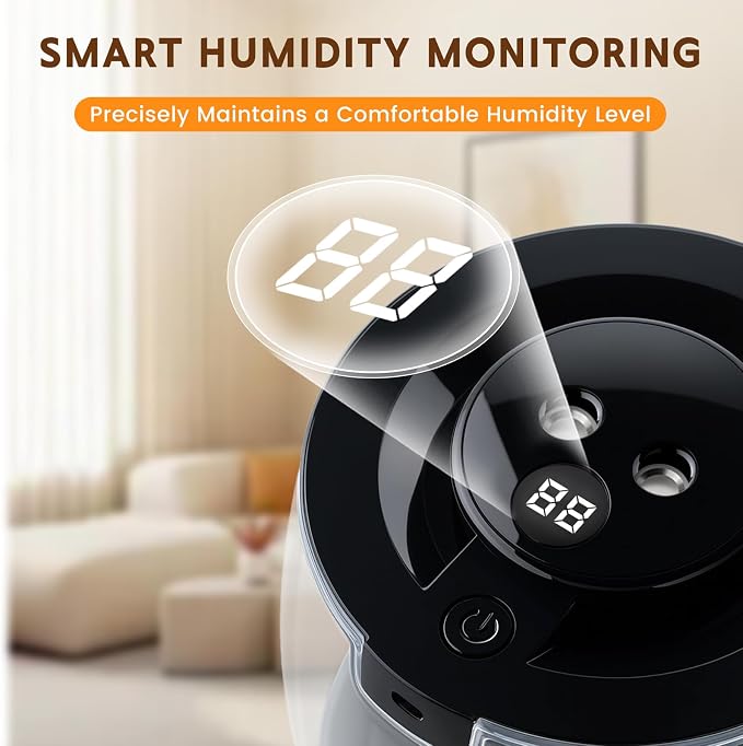 Humidifiers for Bedroom, 3 L Cool Mist Top-Fill 40H Super Long Time, 23dB Quiet, Baby Humidifier, Oil Diffuser for Large Room, Plants, Nursery, Office, Colored lights (black)