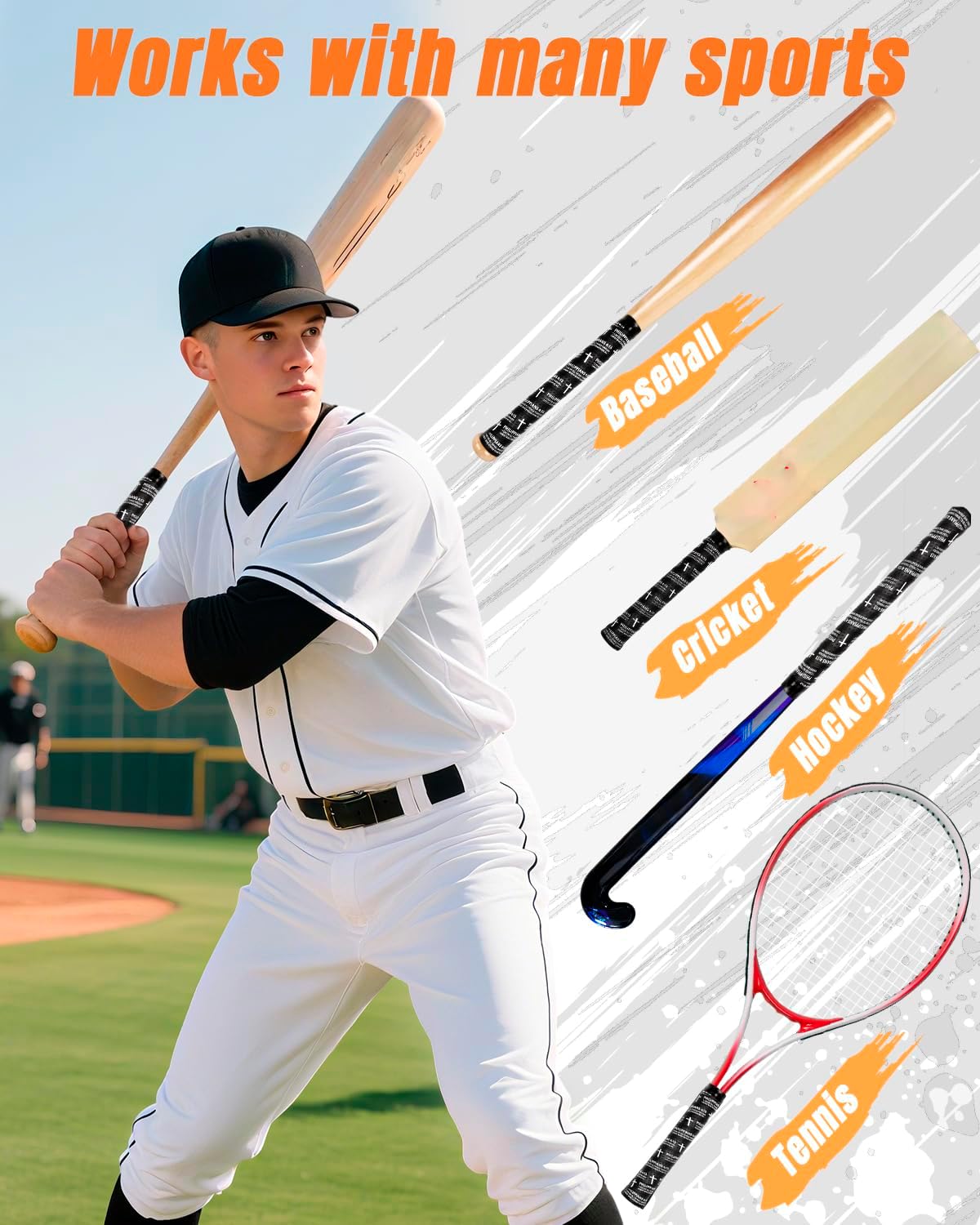 Piemow Baseball Bat Grip Tape - Faith Cross Design | Non-Slip 1.5mm Precut Adhesive for Sports