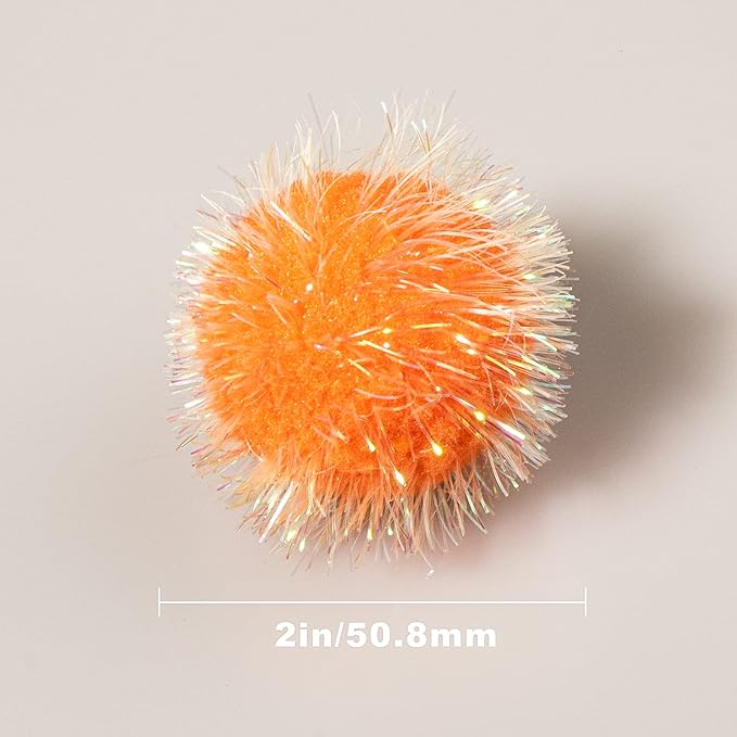 VAPKER 30 Pcs Cat Ball Toys Sparkle Balls Extra Large 2 Inch Cat's Favorite Chase Glitter Ball Glitter Tinsel Pom Poms Balls Orange Color