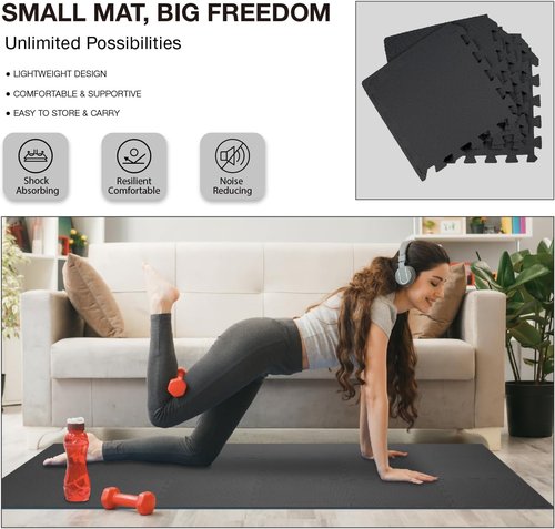 AIRHOP Gym Floor Mat - 18 High-Density EVA Foam Interlocking Tiles for Home Gym & Play Areas