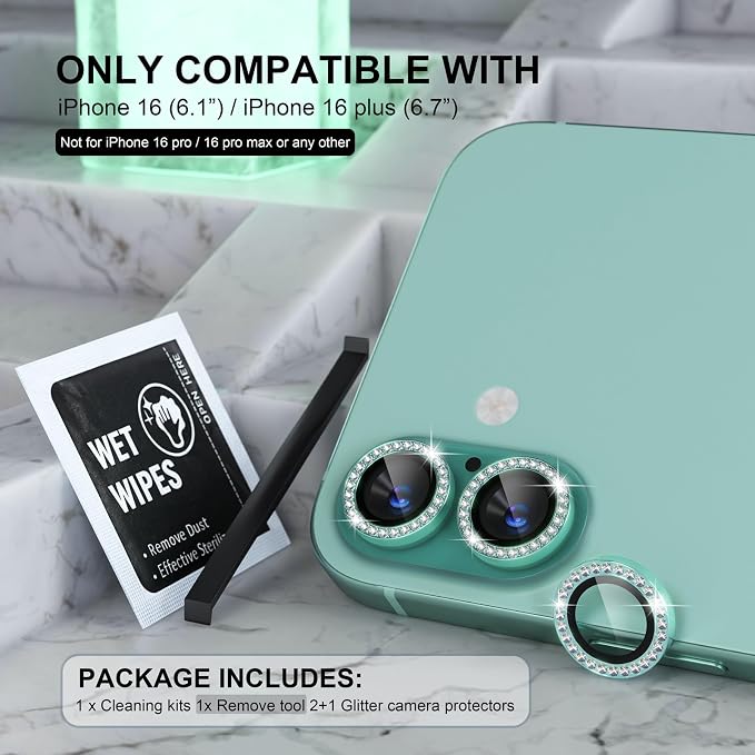 Choiche Compatible for iPhone 16 /iPhone 16 Plus Camera Lens Protector Bling