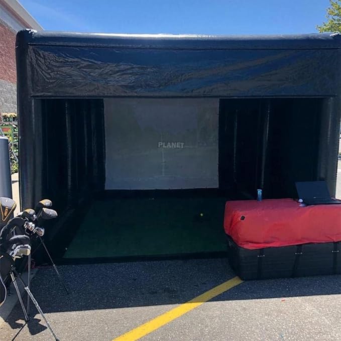 Inflatable Golf Simulator 13.7×10.7×10.7ft – Outdoor Golf Enclosure with Detachable Walls, Projection Screen, Safety Net & Projector Hooks – for Backyard, Rental or Club Use – w/Pump & Custom Logo