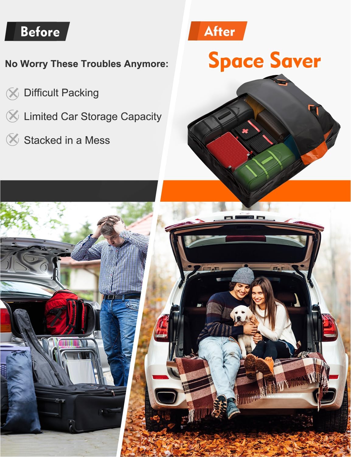 FIVKLEMNZ 30 Cubic Rooftop Cargo Carrier Waterproof Soft Car Roof Bag