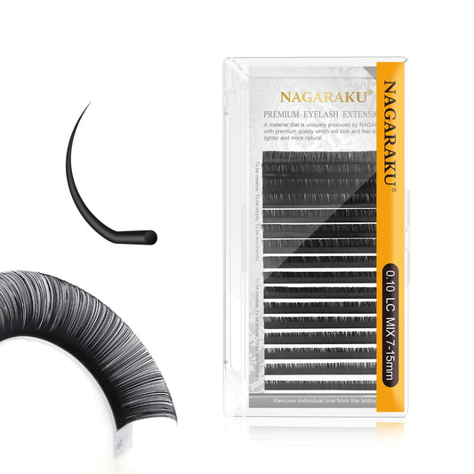 Nagaraku Eyelash Extensions Individual Lashes 0.10 Lc Curl 7-15Mm Mix Classic Faux Mink 16 Rows Matte Black Soft Natural