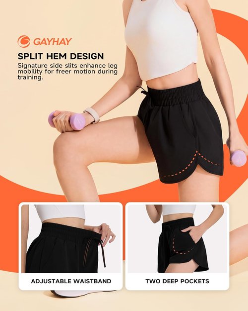 GAYHAY Women's Running Shorts - High-Waisted Quick-Dry Athletic Gym Shorts with Pockets | Black