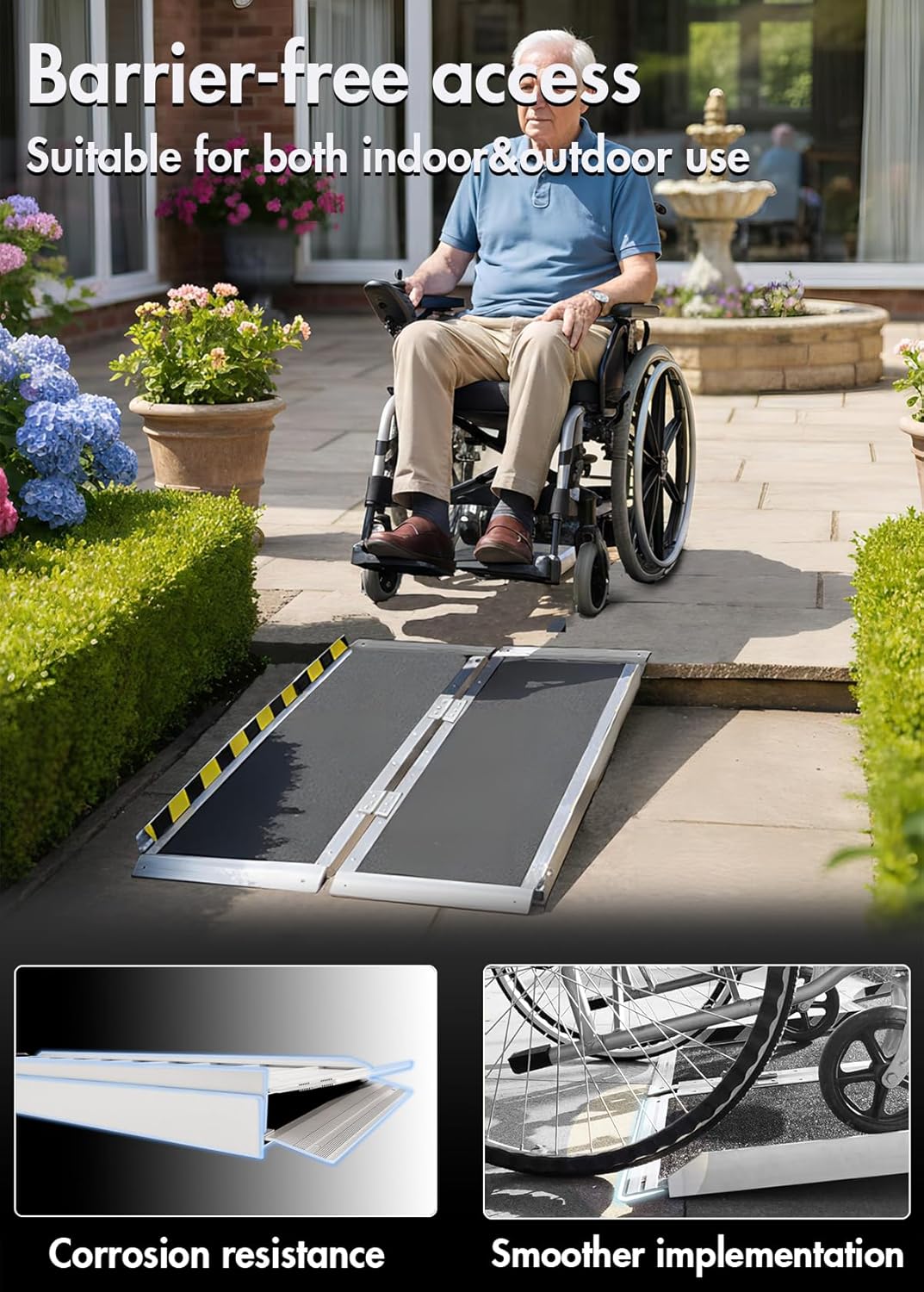 Portable Wheelchair Ramp - 3FT Non-Slip Folding Aluminum Ramp for Home | Supports Up to 800lbs
