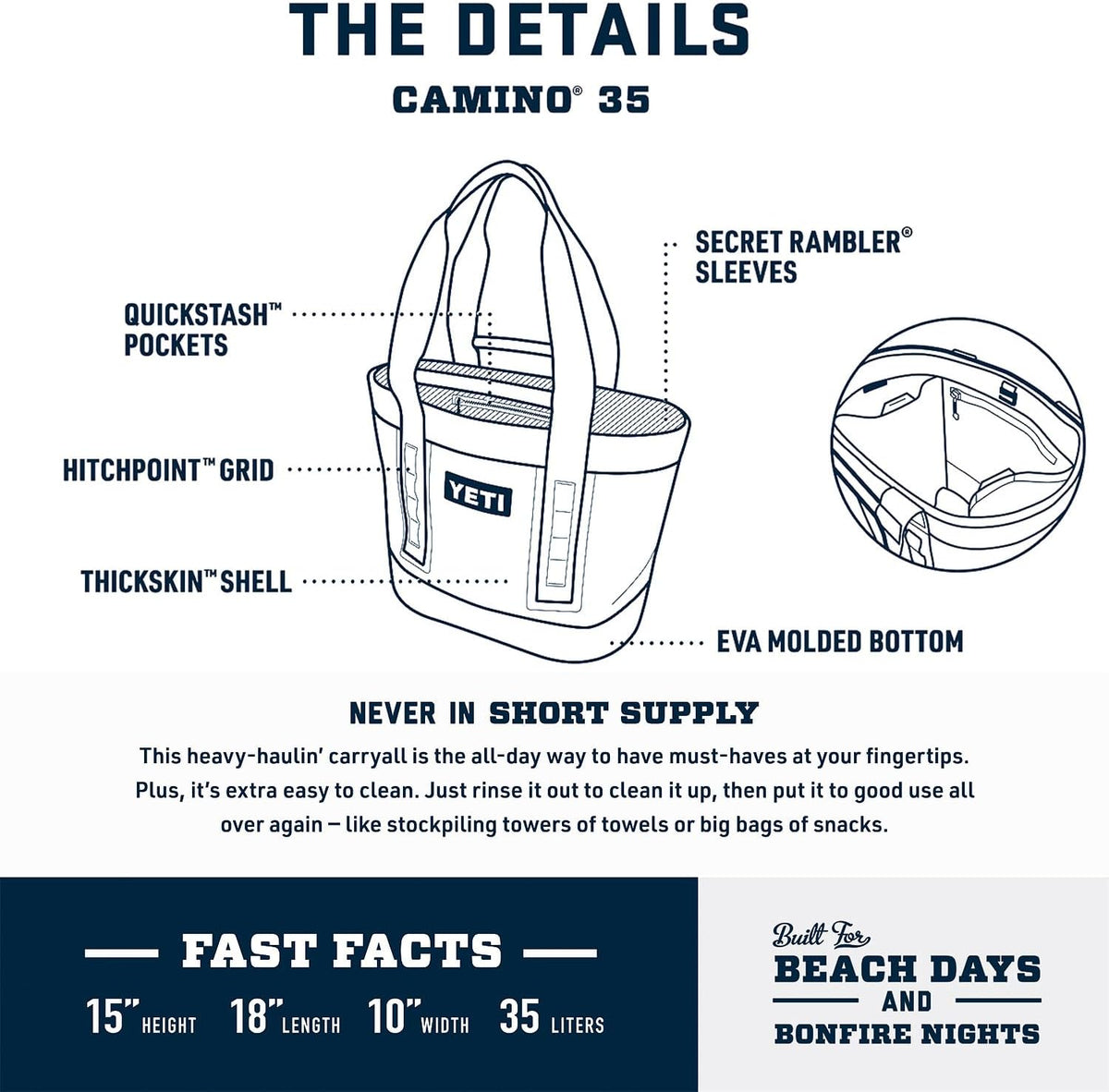 YETI Camino 35 Carryall - Durable Waterproof Tote Bag with Internal Dividers for All-Purpose Use