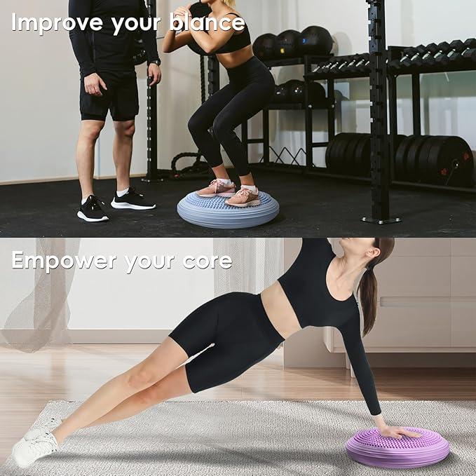 3 Pcs Inflated Wobble Cushion, Wiggle Seat & Balance Pad for Exercise, Home Yoga Balance Stability Training, Strengthen Core Muscles, Improve Posture, Balance Disc with Pump