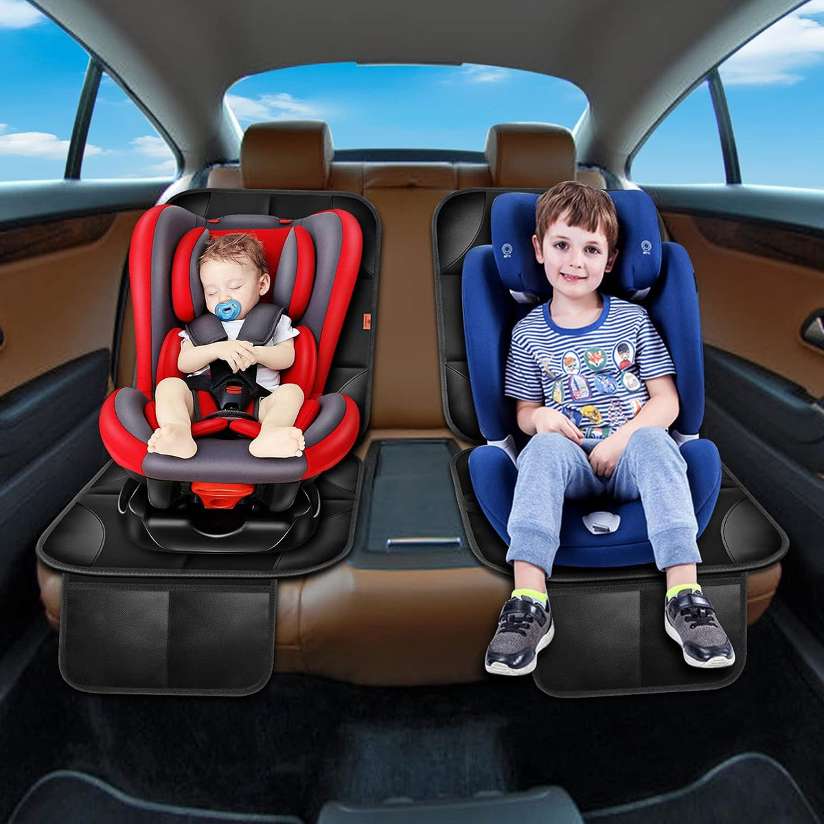 XHYANG Car Seat Protector 1 Pack Car Seat Cushion Mat Thickest Padding,Waterproof 600D Fabric Car Seat Covers for Non-Slip Backing Mesh Pockets for Baby and Pet (Black, 1 Pc)