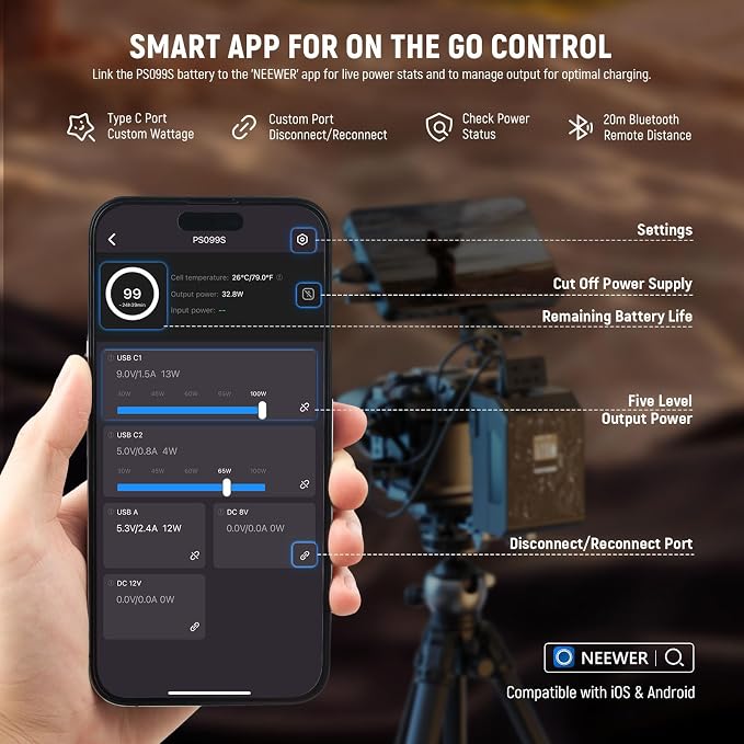 NEEWER Smart Mini V Mount Battery NEEWER APP Control, 6800mAh 99Wh 14.5V
