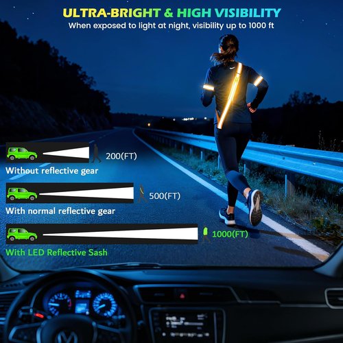 Fokia Kunbio LED Reflective Running Gear - High Visibility Adjustable Safety Belt & Armband for Night Walking | Unisex