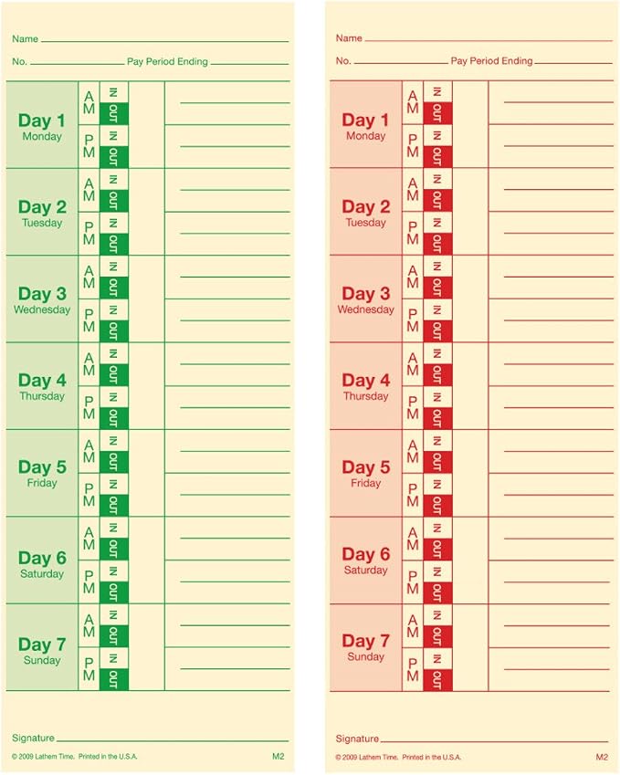 Lathem Weekly Time Cards, Double-Sided,