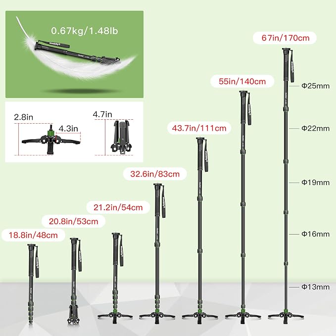 Manbily Camera Monopod with Feet, Aluminum Portable Travel Monopod with