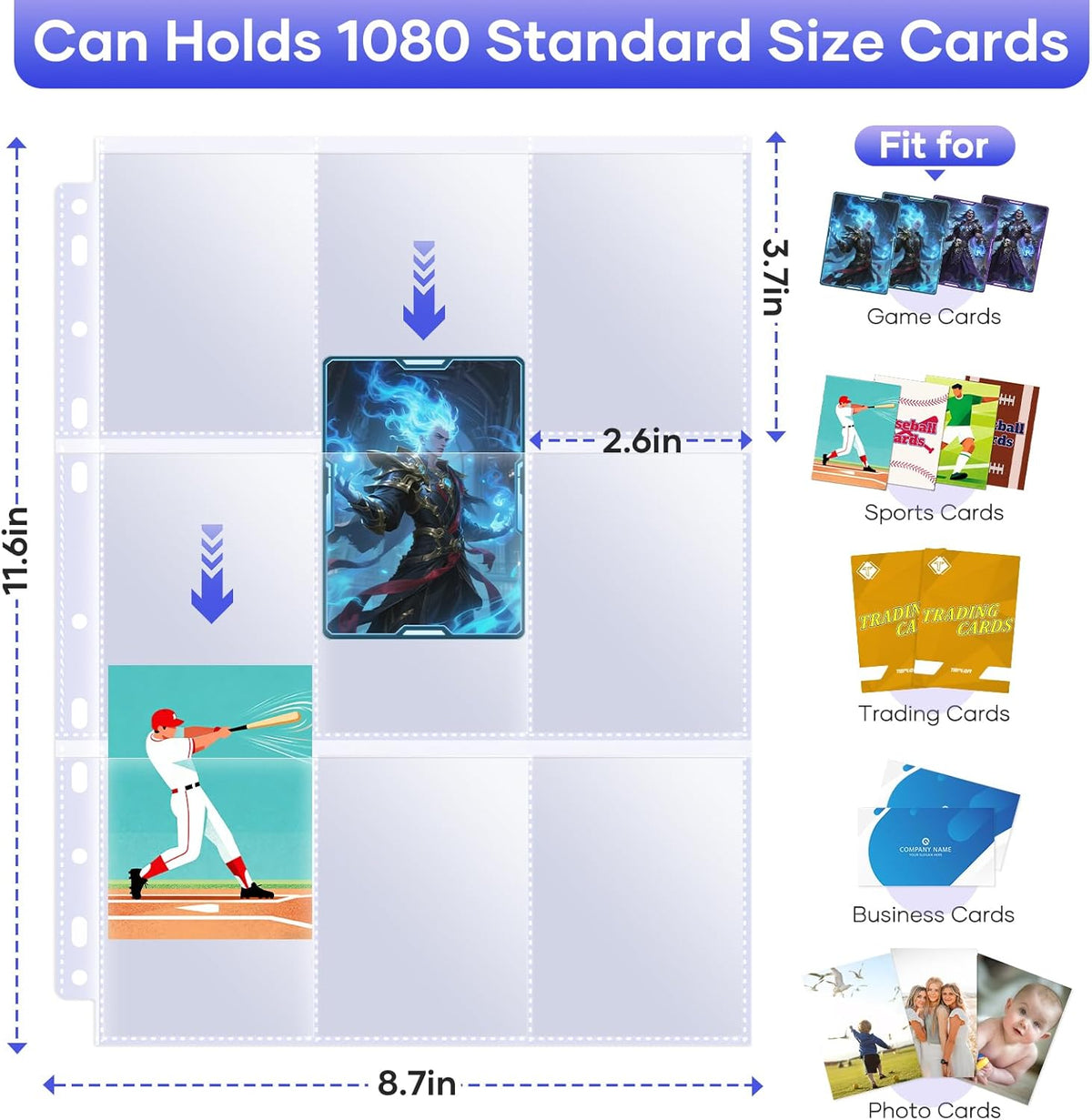 TiopLior 60 Pack Sheet Protectors - Double-Sided 9 Pocket Card Sleeves for 3 Ring Binders | Perfect for MTG, TCG, Baseball Cards