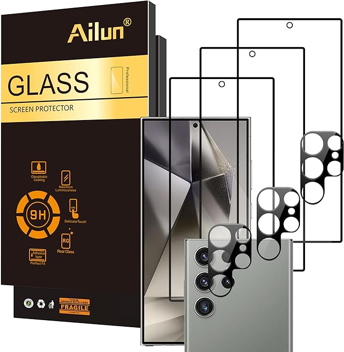 Ailun Glass Screen Protector for Galaxy S24 Ultra 3Pack + 3Pack Camera Lens