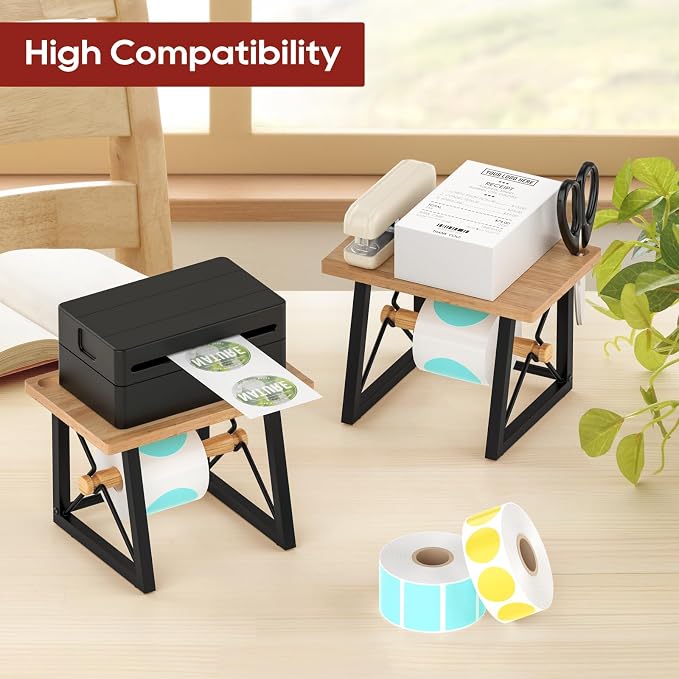 Label Holder for Rolls and Fan-fold Labels, Wooden Label Stand for Shipping