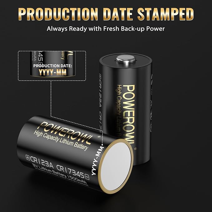 POWEROWL CR123A 3V Lithium Battery 12 Count, High Capacity 123A 123 C123