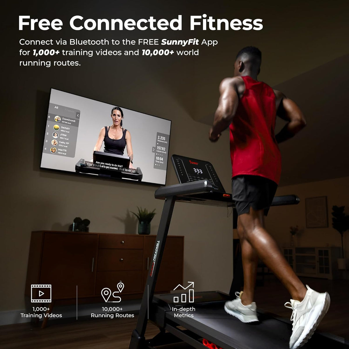 Sunny Health & Fitness Smart Treadmill - Heavy-Duty Auto Incline with 20" Running Deck & Free App Access