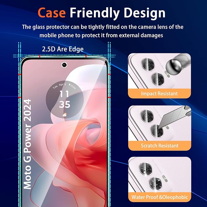 Designed for Motorola Moto G Power 5G 2024 Tempered Glass Screen Protector +