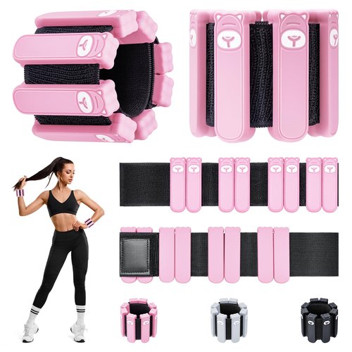 LMTrystFit Wrist Ankle Weights Set of 2, Adjustable Silicone Weighted Wristbands for Women Men, Wearable Arm & Leg Weights for Pilates, Walking, Workout Exercise, 1lb Each Pink