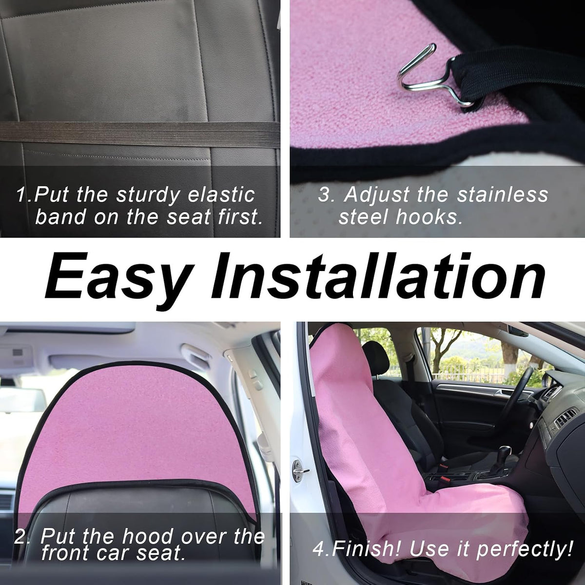 Sweat Towel Car Seat Cover Protector Front Seats for Gym Workout, Running, Swimming, Beach and Hiking, Waterproof Universal Seat Cover for Car, Trucks, Van & SUV (2, Pink, Front)