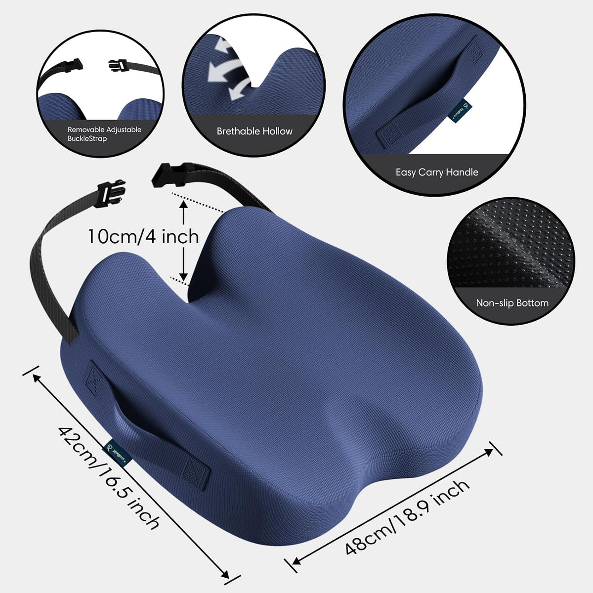 Car Seat Cushion, Memory Foam Seat Cushion for Truck Drivers, Car Seats, Travel & Wheelchair, Sciatica Ease & Tailbone Pain Relief Pillow for Long Sitting Comfort