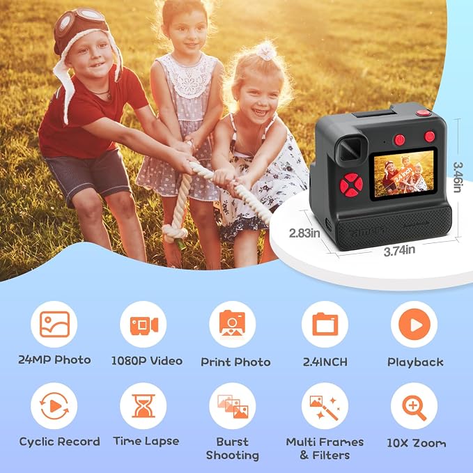 Instant Print Camera for Kids, 1080P Kids Instant Cameras, HD Digital Video