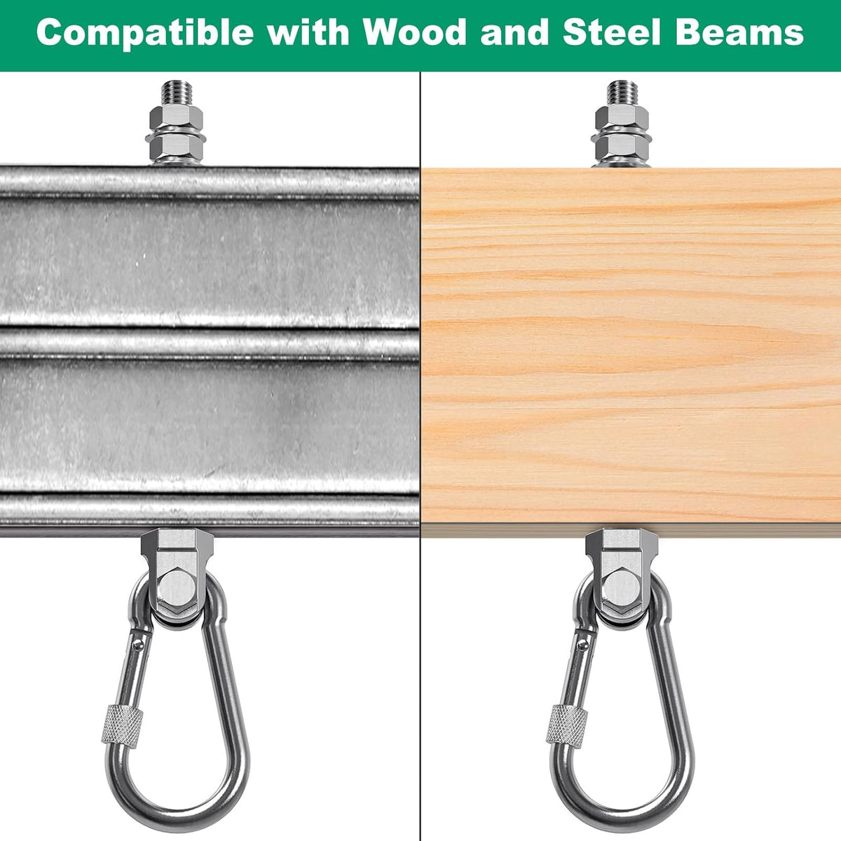 SELEWARE Heavy Duty Swing Hangers - 1500LB Capacity Stainless Steel Hooks for Wood/Steel Beams | 7" x M2/5" Porch Swing Hardware