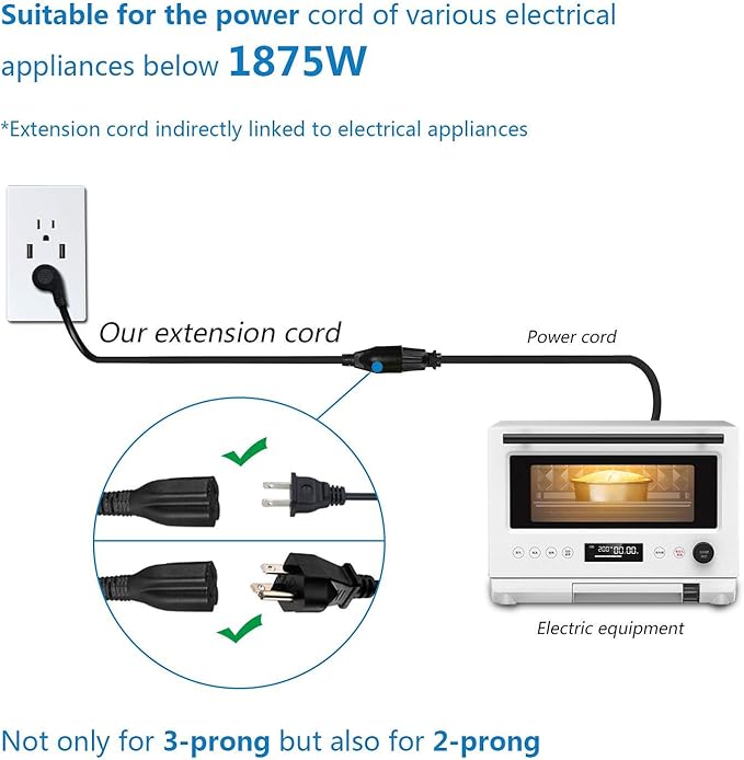 FIRMERST 1875W 15 Feet Extension Cord 14 AWG 15A Flat Plug Black