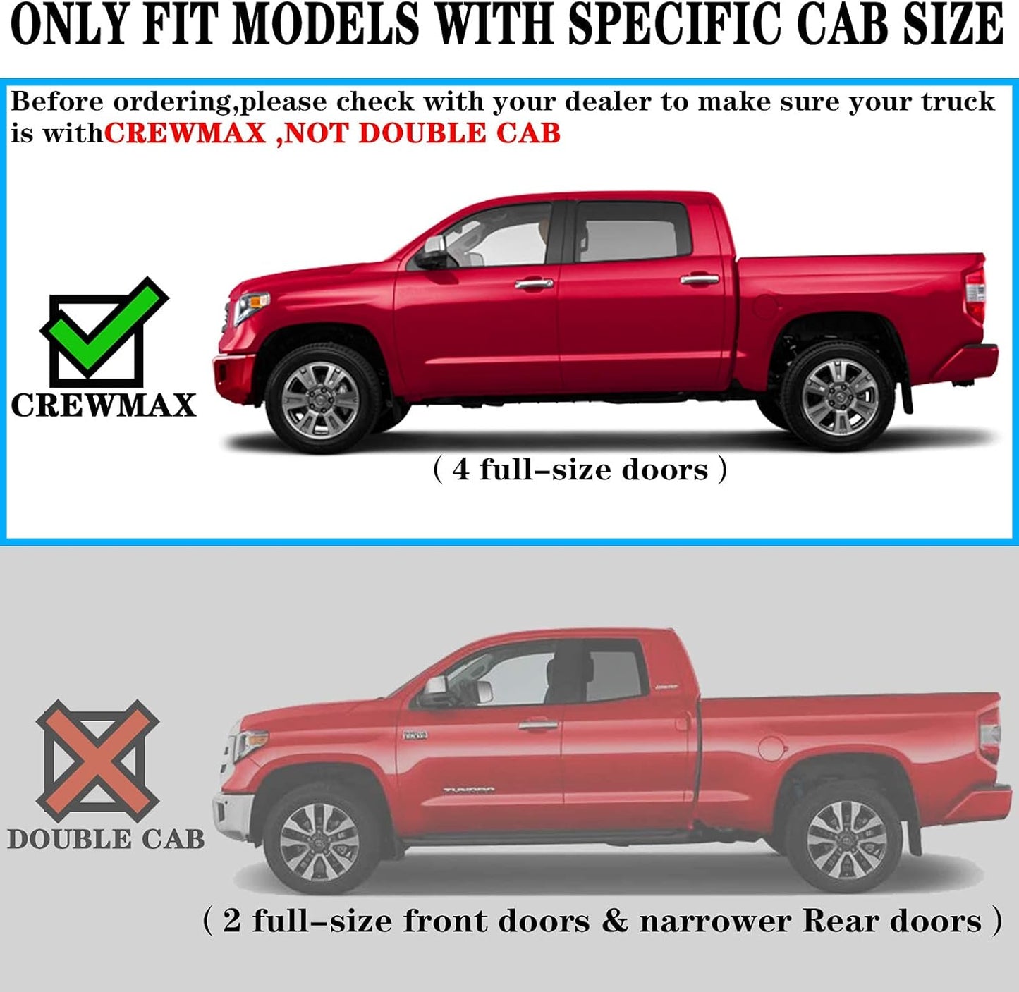 COMNOVA Side Steps Running Boards Nerf Bars Compatible for 07-21 Toyota Tundra Crew Max （4 Full Size Doors）, OE Style Oval 5 Inches Stainless Step Bars. Did not fit 2022-2025 Tundra.