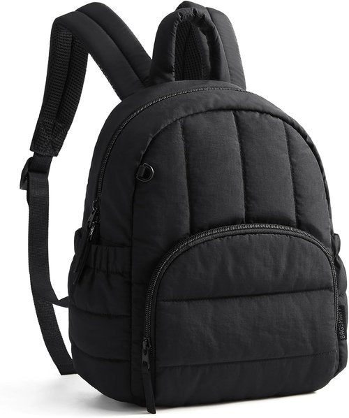 BAGSMART Mini Backpack - Lightweight Quilted Puffer Purse | Water-Resistant Black Daypack for Women