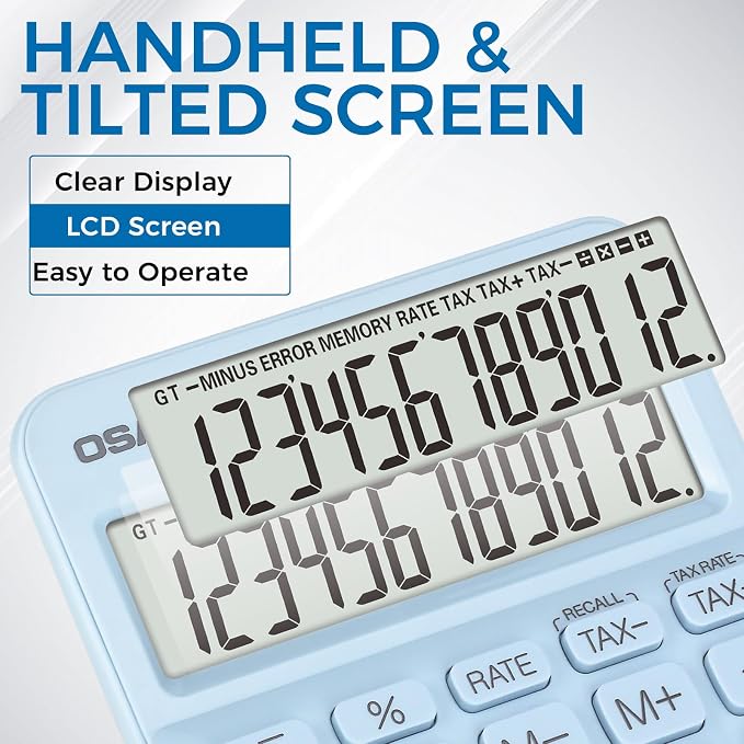 Pocket Small Size Desk Calculator, 12 Digit Large LCD Display, Basic Tax