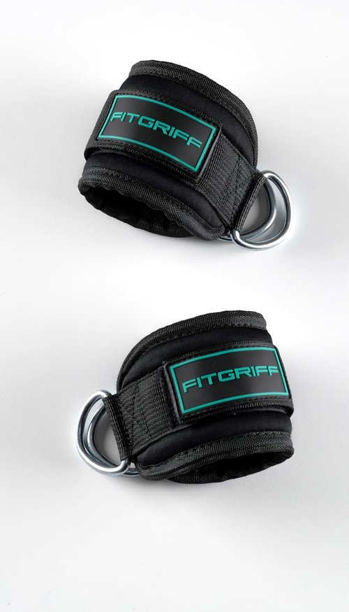 Fitgriff® Ankle Straps V3 - Cable Machine Leg Pulley Attachment for Effective Kickbacks (2 Pieces)