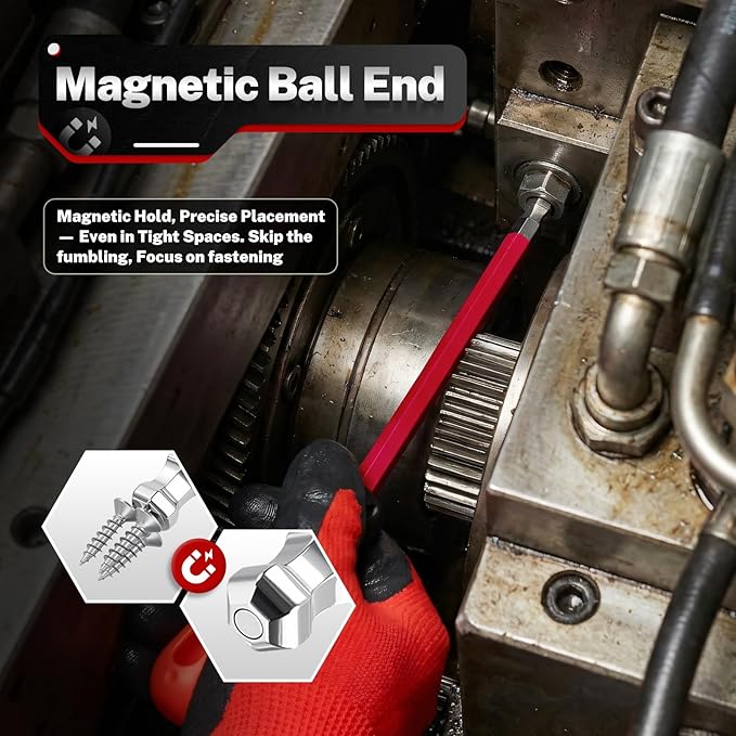 TOMMARS Hex Key Set Magnetic Ball End S2 Steel With T-Handle Hex Key Allen Wrench Set SAE(1/16"-3/8") Metric(1.5mm-10mm) TORX(T10-T50)