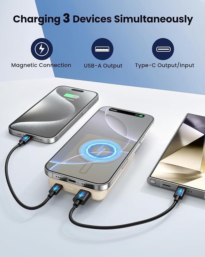 for Magsafe Battery Pack 12000mAh Magnetic Portable Charger Power Bank Wireless Battery Charger Fast Charging for iPhone 16/15/14/13/12 All Series Yellow