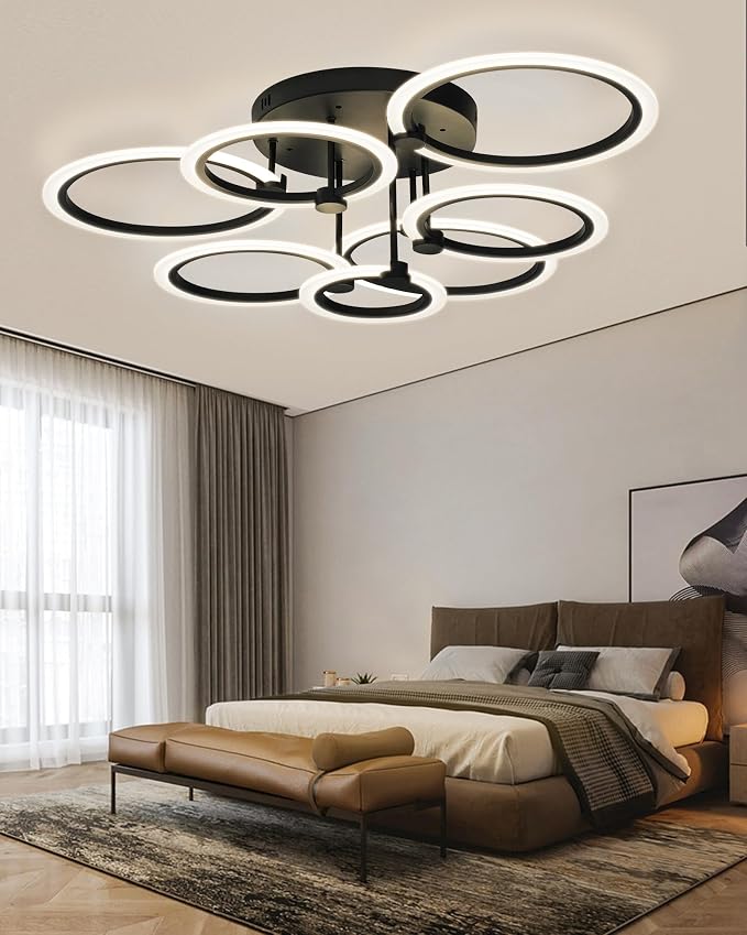 Smart LED Ceiling Light, 7-Ring Modern Flush Mount Fixture, 130W Dimmable