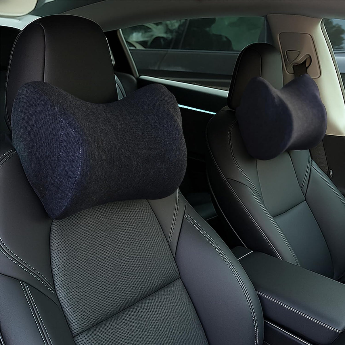 Car Neck Pillow, Car Headrest Pillow with Adjustable Strap for Neck Pain Relief 100% Memory Foam,Ergonomic Design，2 Pack