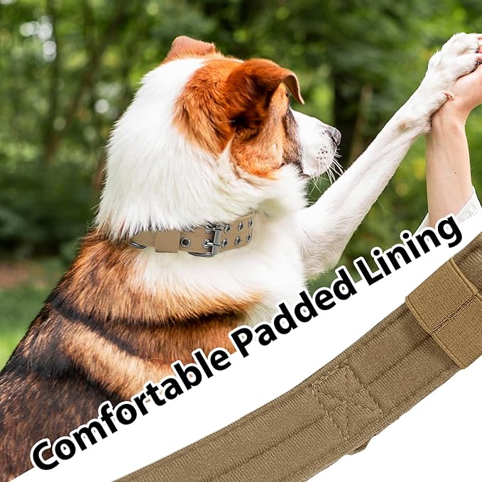 Tactical Dog Collar with Handle, Military Adjustable Heavy Duty Metal Buckle Dog Collars Soft Nylon Training Collar for Medium Large Dogs (Brown, Large)