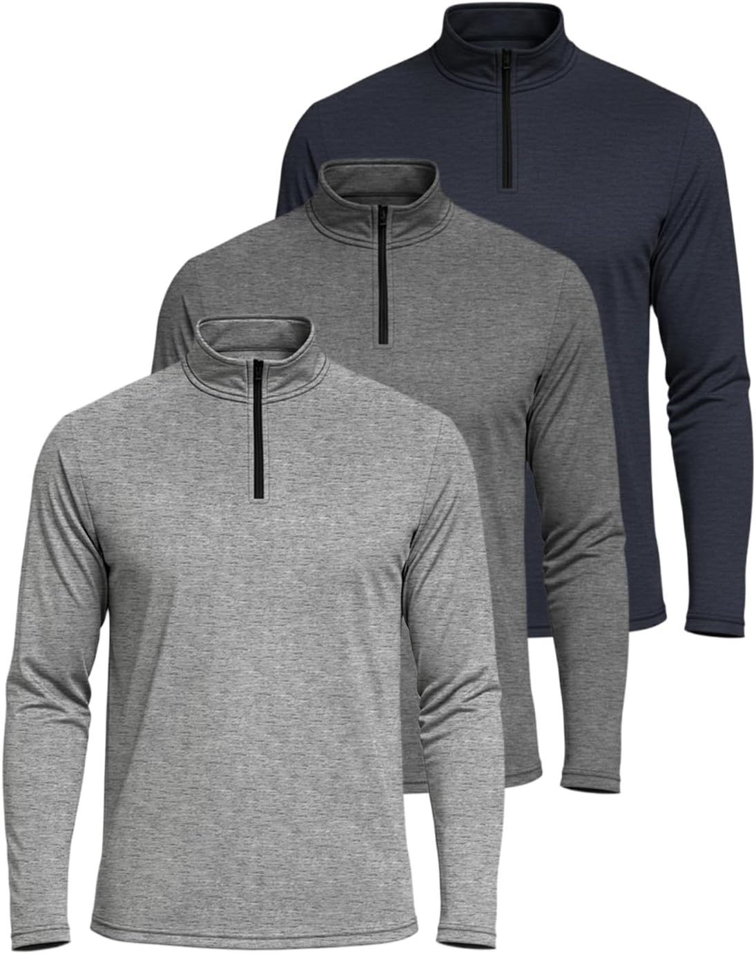 Real Essentials Men's Dry-Fit Active Quarter Zip Pullover - 3 Pack | Long Sleeve, Big & Tall Options