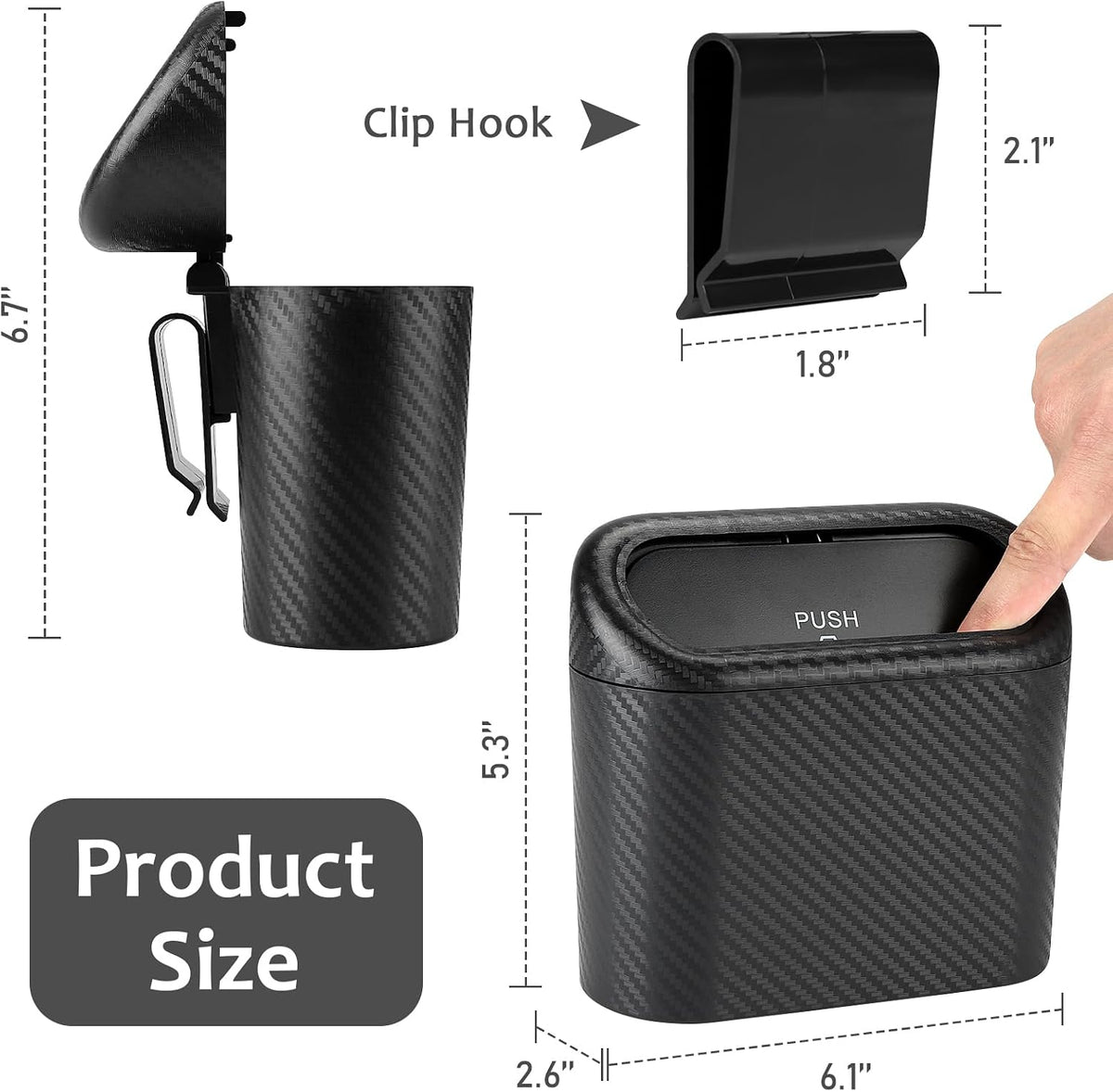 Accmor Car Trash Can with Lid, 2 Pack Mini Vehicle Trash Bin Car Dustbin Garbage Organizer Holder with Trash Bag, Small Hanging Leakproof Auto Storage Bag Container (Carbon Fiber)