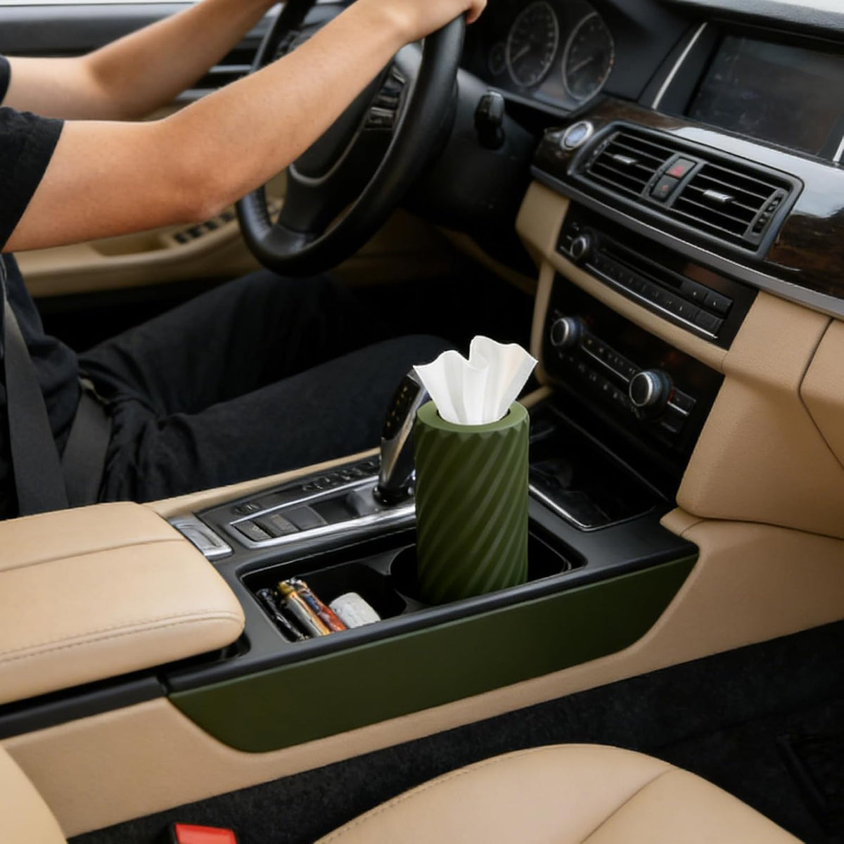 2-Pack Car Tissue Holder with 6 Tissue Refills, Reusable Plastic Auto Tissue Canister for Cup Holders Compact Travel Tissue Dispenser, Car Accessories for Cars, SUVs, Trucks.(2PACK-Black)