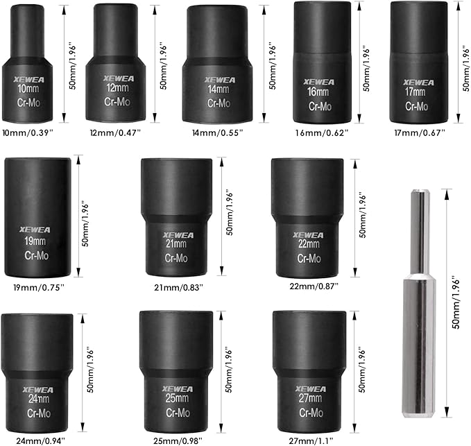 XEWEA 12PCS Lug Nut Remover Set, 1/2-Inch Drive Stripped Wheel Lock Removal Extractor Twist Socket Kit for Removing Damaged, Frozen, Rusted, Studs, Rounded-Off Bolts Nuts Screws