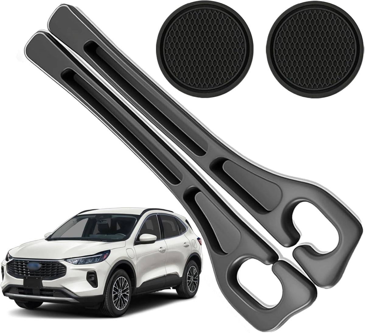 Car Seat Gap Filler Organizer Compatible with Ford Escape Accessories Seat Gap Plug Blocker with Storage Slot Non-Slip Car Cup Holder Coaster Black 2 Pack