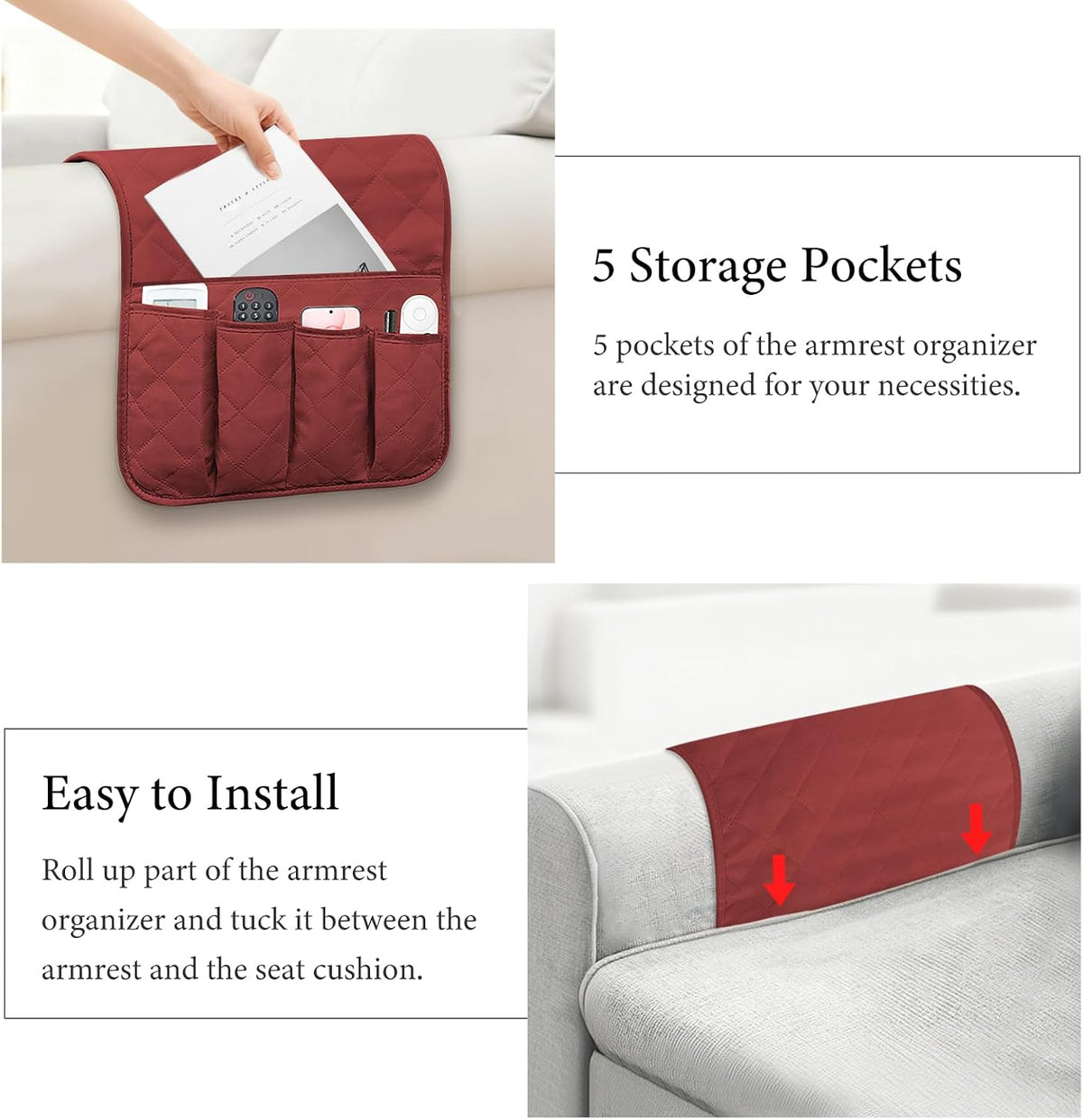 Armchair Caddy for Recliner, Non Slip Sofa Arm Organizer, Red