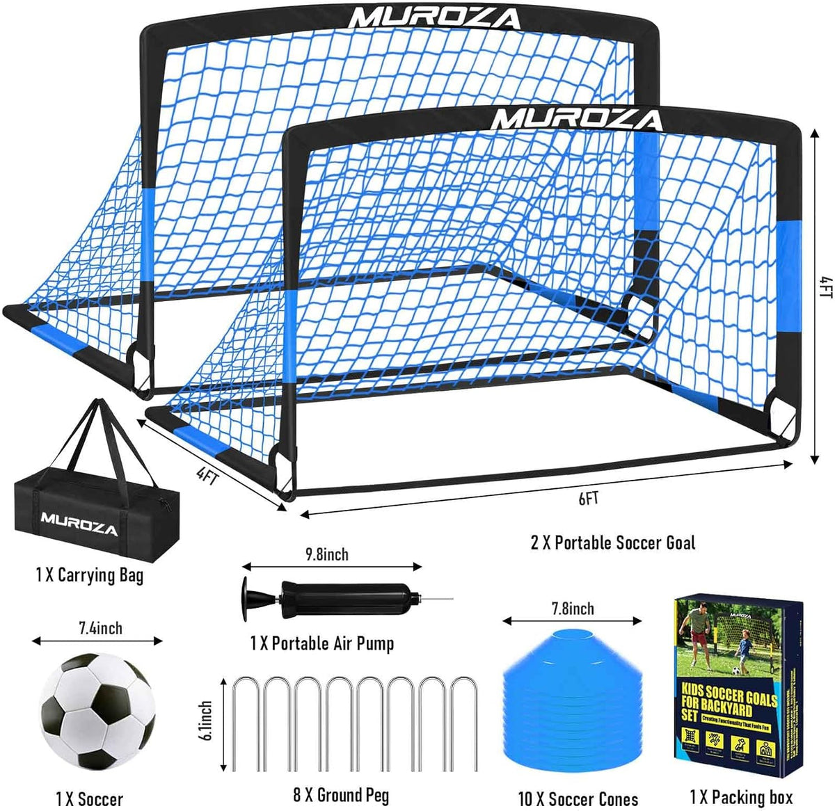 Skiennix Kids Soccer Goals - Portable Pop-Up Soccer Nets Set with Ball & Cones | Complete Training Equipment for Backyard Fun
